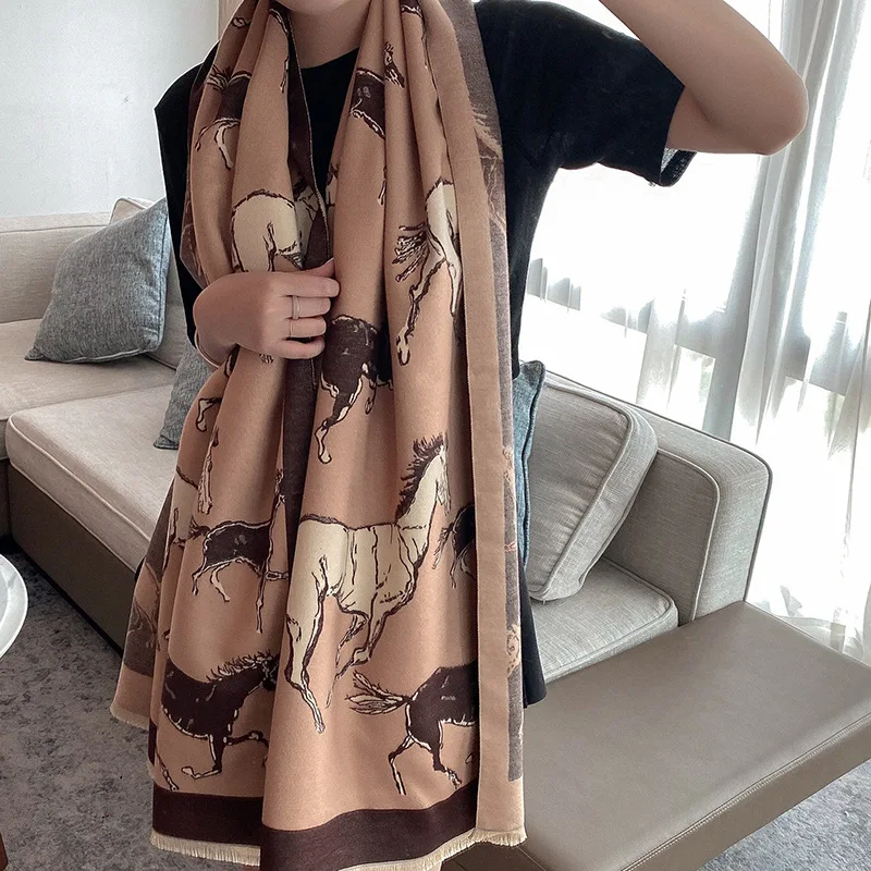 

New autumn and winter Korean Dongdaemun imitation cashmere scarf women double-sided outer jacquard warmth big shawl headscarf