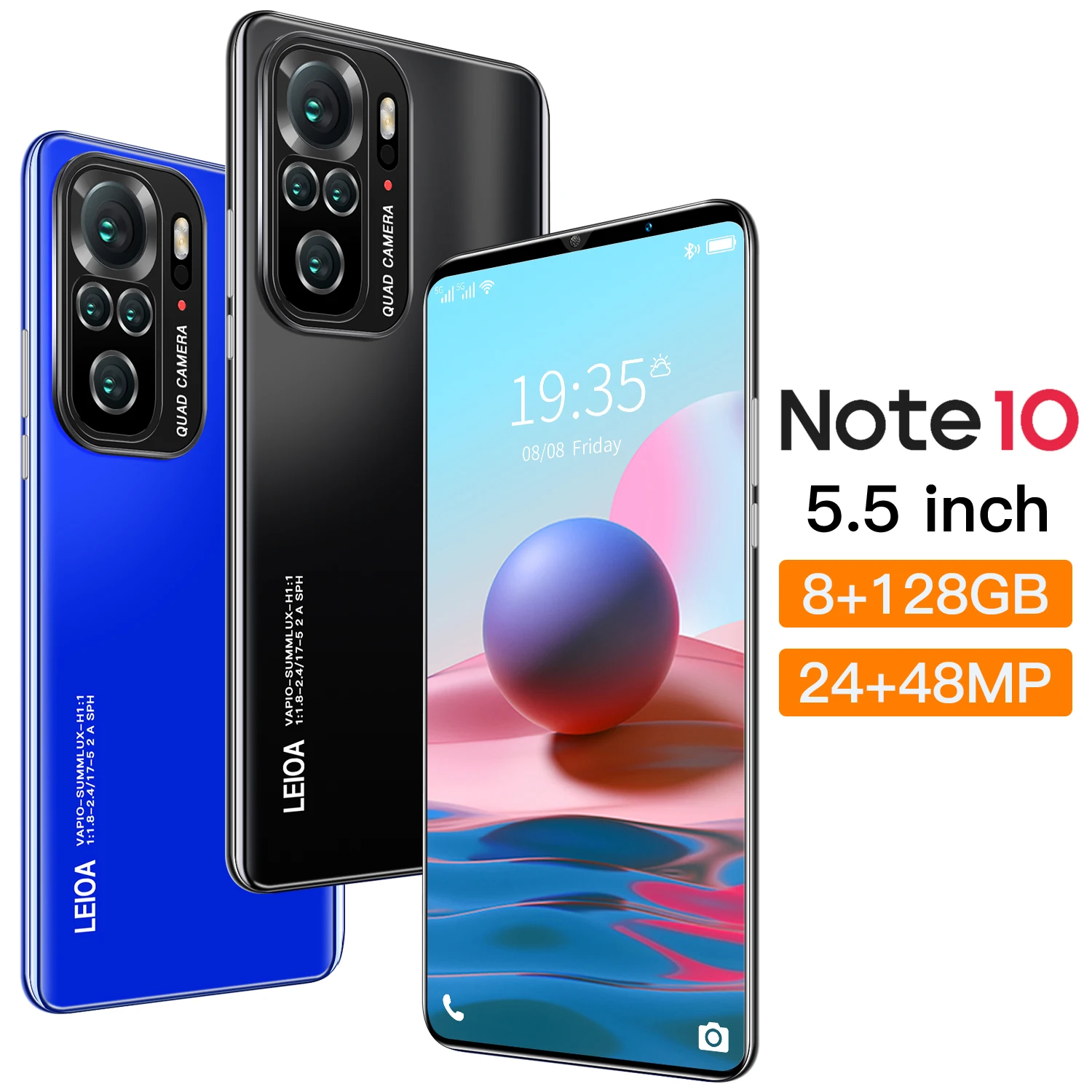 

5.5 Inch Note 10 Mobile Phones 8+128GB 24+48MP 4800mAh Deca Core Face Fingerprint Unlock Dual SIM+Micro SD Smartphone MTK6595