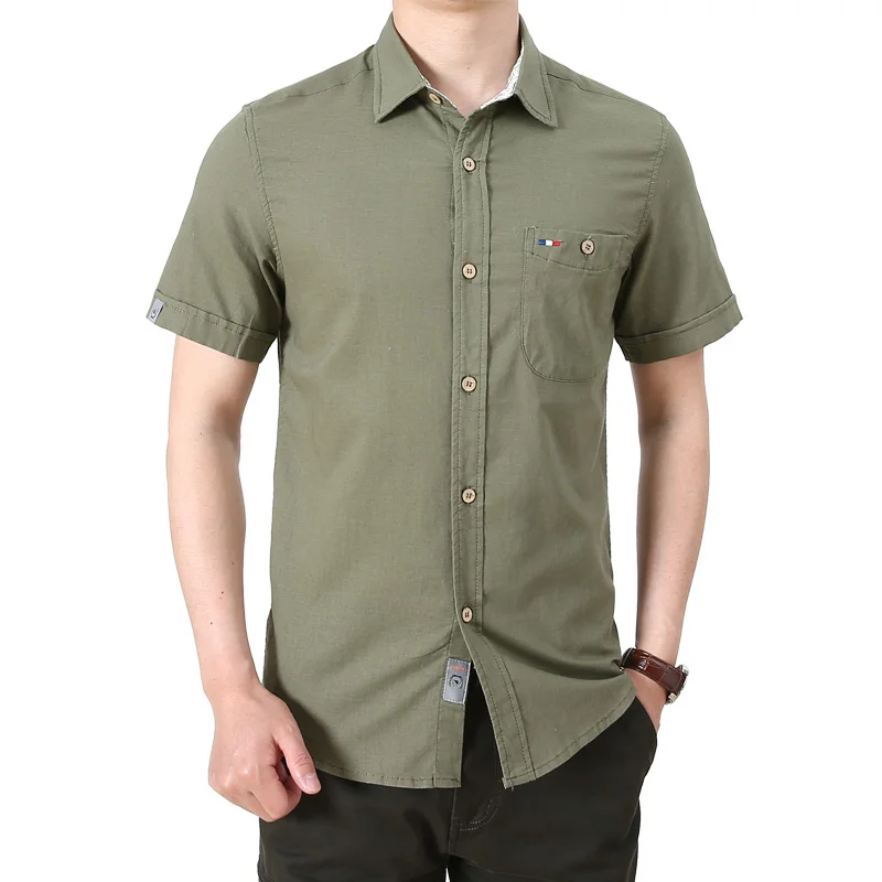 Men's Cotton And Linen Shirt Men's Short-sleeved Loose Large Size Middle-aged Business Casual Summer Half-sleeved Top 