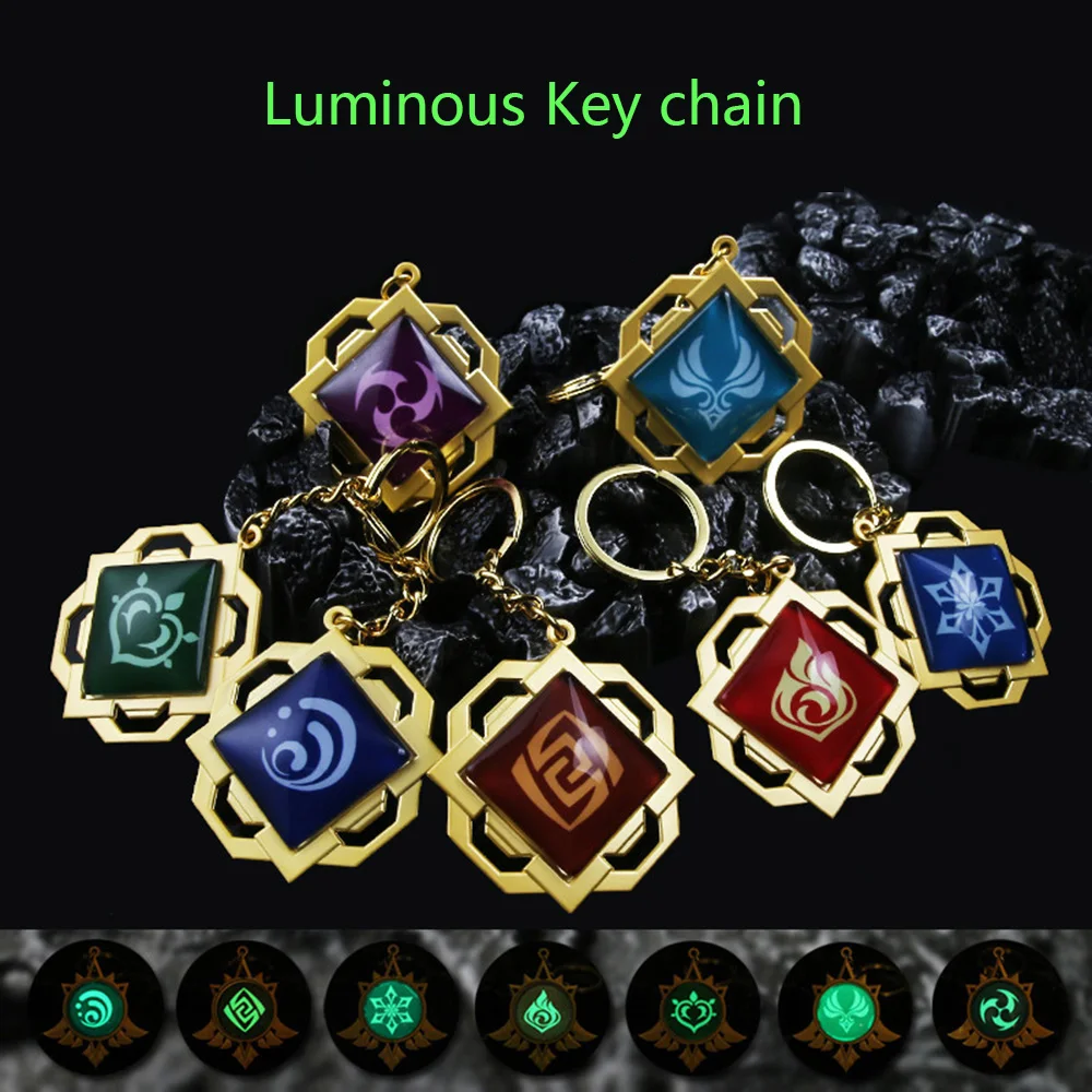 

Luminous Hot Games Key chain Metal Genshin Impact Cosplay Keychains 7 Element Weapons Eye of God Accessories Kids Toys Gifts