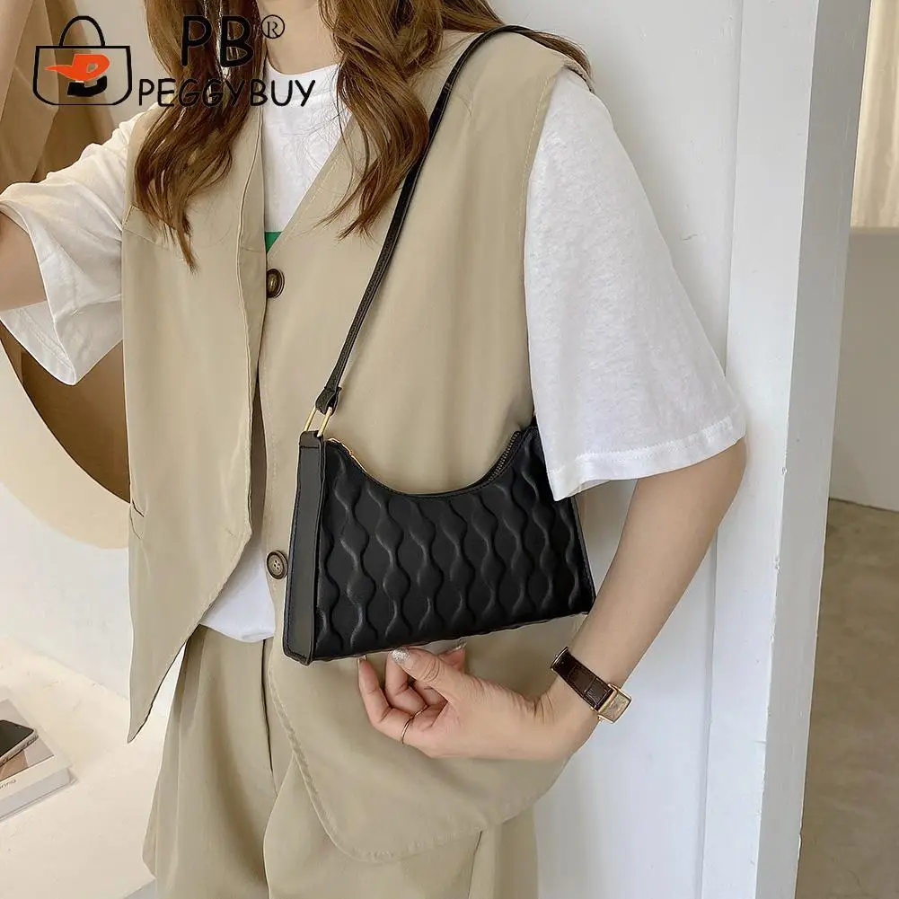 

Casual Pure Color Handbag Purse Fashion Women Casual Embossed PU Shoulder Underarm Bag Solid Color Purse Handbag