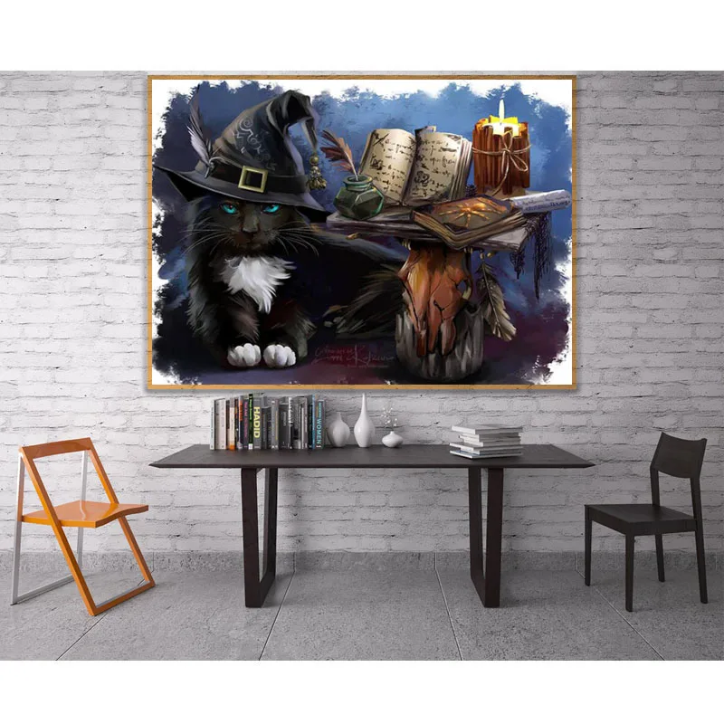 Квадратная и круглая Алмазная картина волшебный кот сделай сам 5D кристаллы