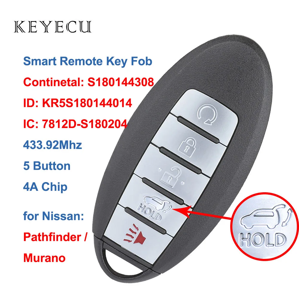 Смарт флешка Keyecu S180144308 с 5 кнопками 433 92 МГц для Nissan Pathfinder 2014 2018 Murano 2015 KR5S180144014|Ключ