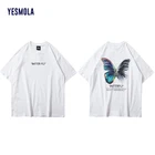 Футболка YESMOLA с коротким рукавом и принтом бабочки, Повседневная Уличная одежда, свободные топы в стиле хип-хоп, Харадзюку, с коротким рукавом