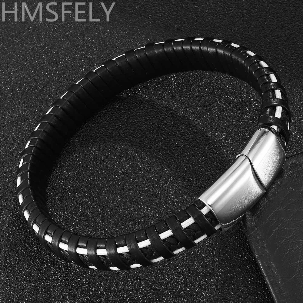 HMSFELY Handmade Men's Super Fiber Leather Bracelet Simple Style Black Brown Bracelets & Bangles For Men Magnetic Clasp Jewelry |