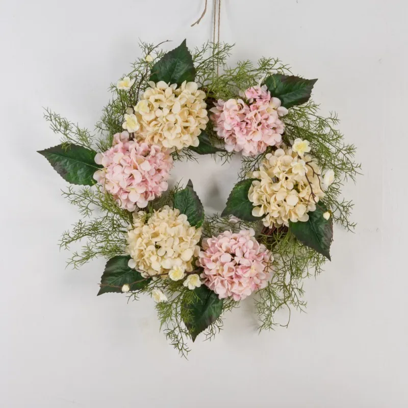 

Spring Simulation Garland Hydrangea Wreath Pendant Door Knocker Round Leaf Decoration Wreaths Door Hanging Accessories