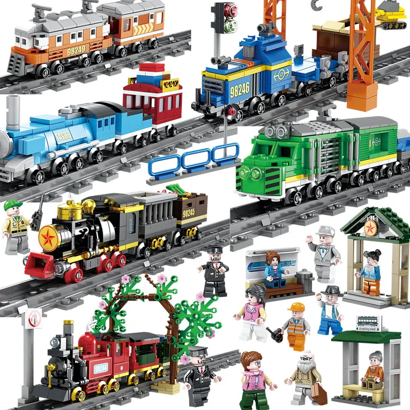 Паровой поезд город железнодорожные кирпичи игрушки строительные блоки