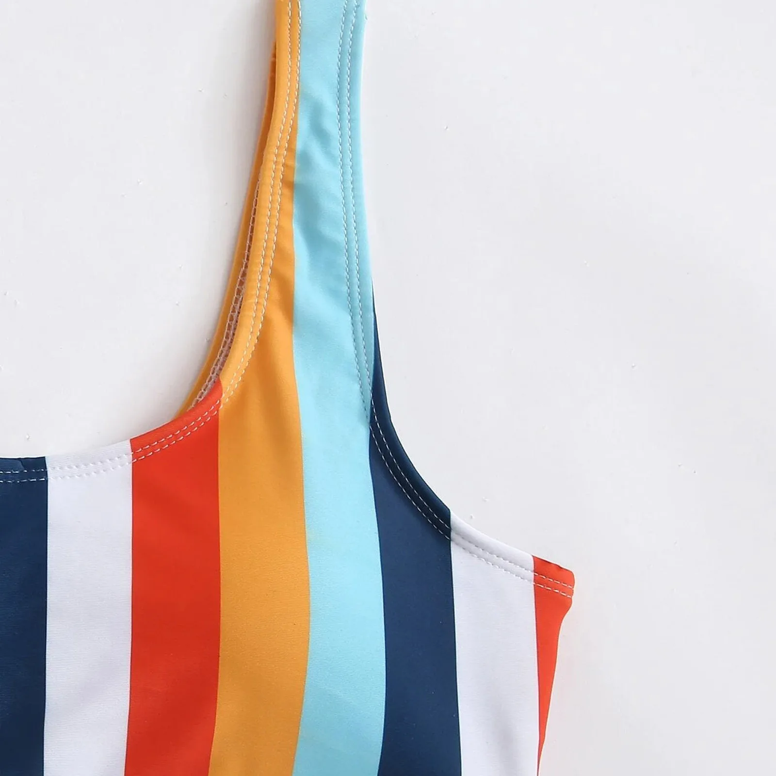 

Women's Sexy Bikini Swimwear Colorful Striped Bandeau Bandage Push-up Padded Bra Thong Set Swimwear Swimsuit 2021