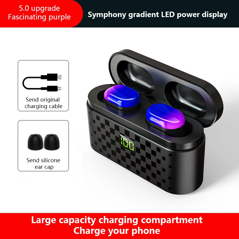 purple Стерео звук Bluetooth V5.0 наушники портативный TWS Беспроводные спортивные наушники сенсорная гарнитура с 3500 мАч зарядная коробка Наушники - Цвет: purple
