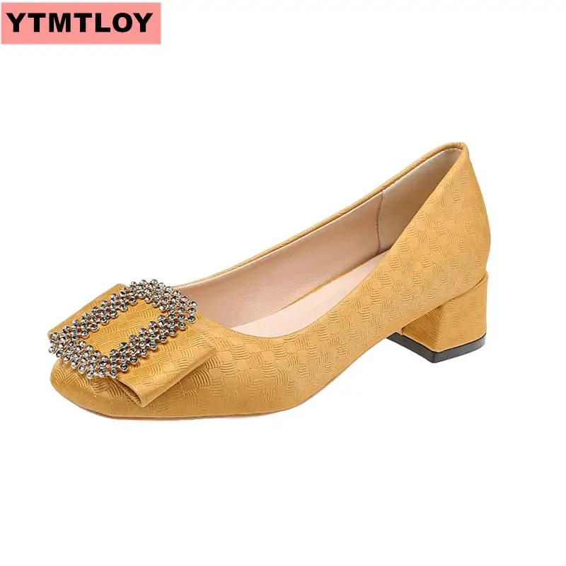 Женская обувь на высоком каблуке удобная толстом с квадратным носком осень 2019 |