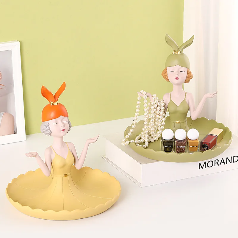 

Cute Moden Girl Figurines Resin Ornaments Sculpture For Home Decoration Living Room Storage Multifunction Statue Home Decore