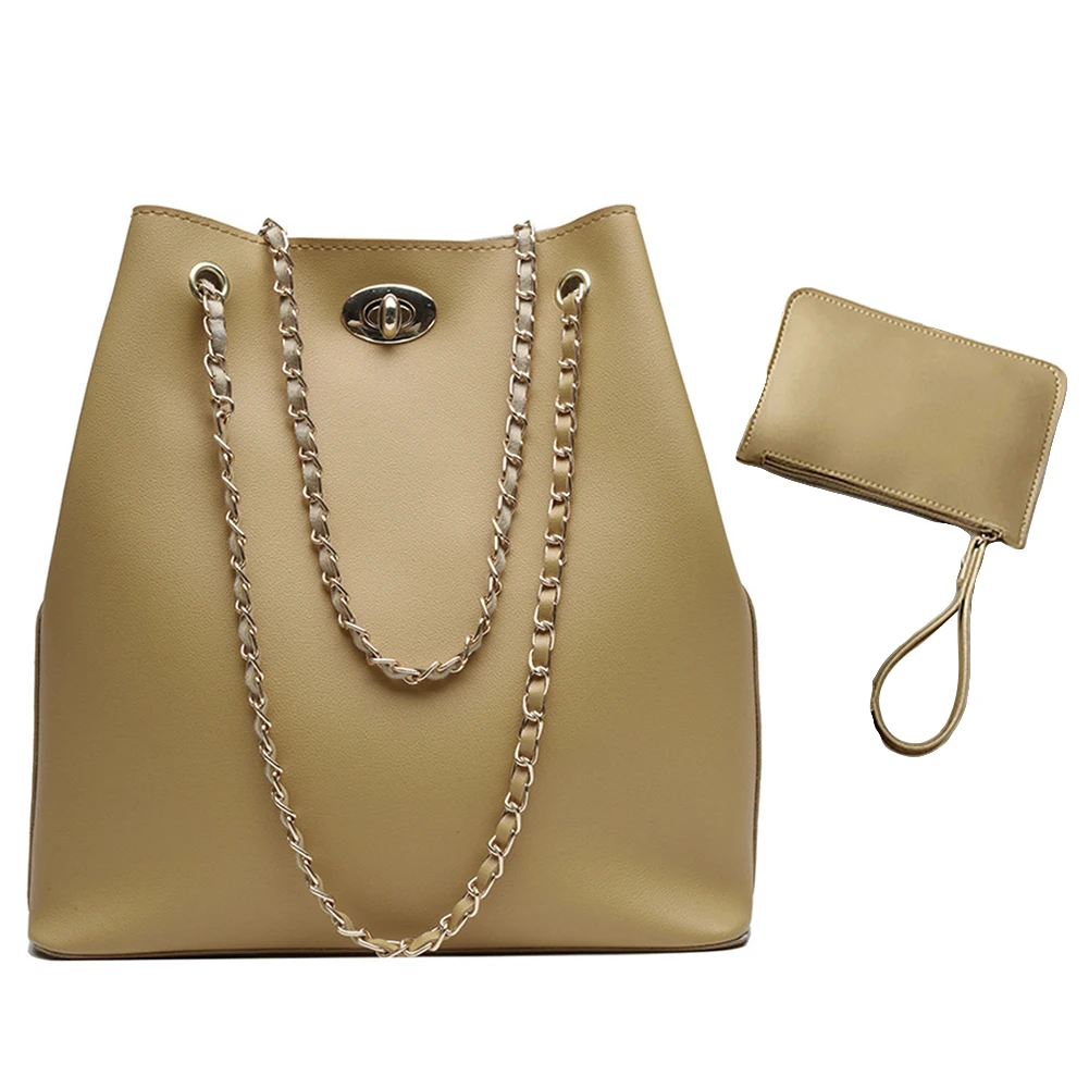 2 шт. Модные Женские однотонные искусственная кожа цепи ведро сумка на плечо