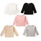 Детские однотонные футболки для мальчиков и девочек, Осенние трикотажные хлопковые футболки с длинным рукавом и круглым вырезом, топы, одежда для маленьких мальчиков