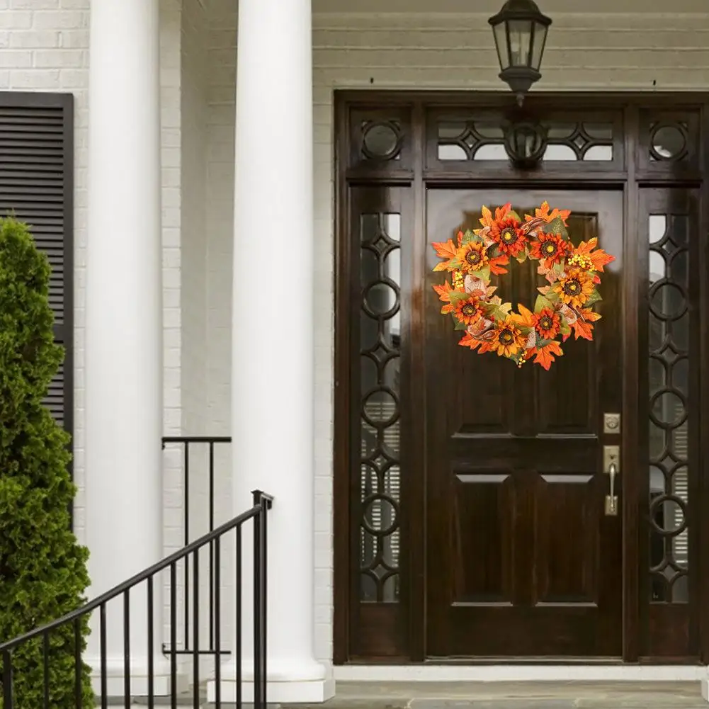 

1PC Two-color Sunflower Maple Leaf Wreath Simulation Door Hanging Halloween Home Party Decor Artificial Wreath