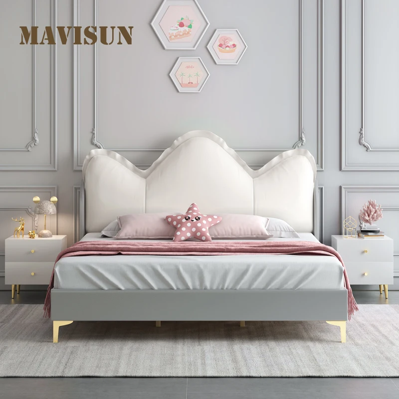

Princess Bed Light Luxury Nordic Wind Leather Net Red Girl Dream Castle Single Bed Children Home Furniture Bed