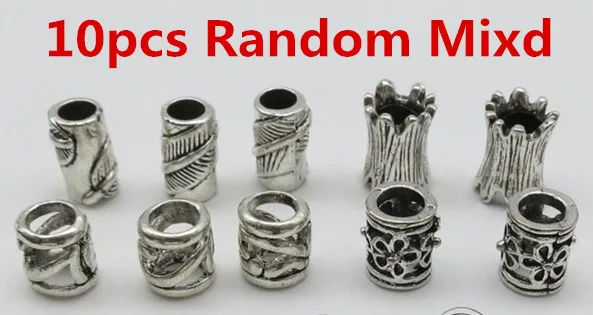 10pcs Random Mixd 10 шт./упак. тибетские серебряные viking 4 вида стилей, подвязанные лентой, с объемной волной, дредлоки, для увеличения объема, бороды кольца трубки Набор аксессуаров для тонких косичек - Цвет: 10pcs Random Mixd