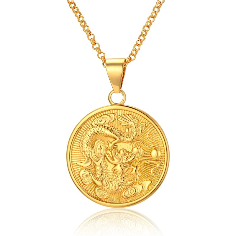 Ожерелье с подвеской в виде дракона для женщин и мужчин 12 цветов Золотое женское