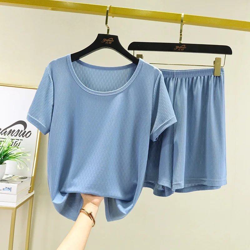 Домашний костюм из вискозы с коротким рукавом женская летняя Пижама большого