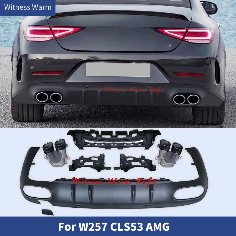 

for W257 Cls300 Cls53 Amg Style Stainless Steel Exhaust Pipe Pp Rear Bumper Diffuser for Benz Cls300 Cls53 Car Body Kit 2019