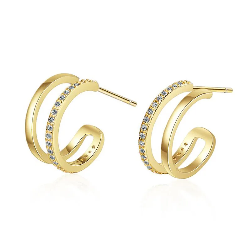 

New Fashion 925 Sterling Silver Earrings For Lady Jewelry Exquisite Zircon Semicircle Earring For Women Party Accessories KOFSAC