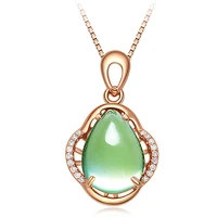 trendy necklace 925 silver jewelry with green stone zircon rose gold color pendant for women wedding bridal party gift wholesale