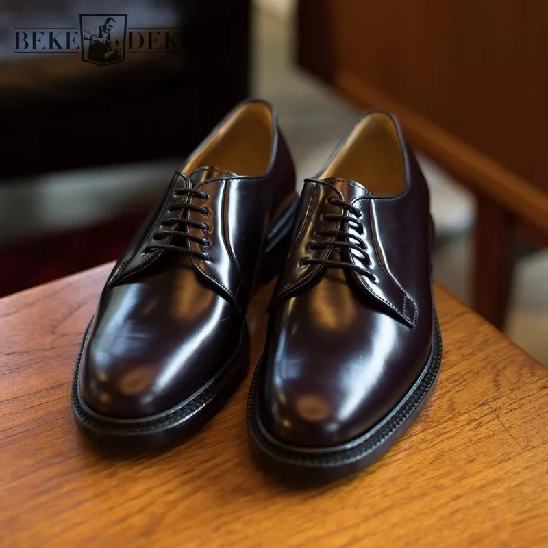 

Туфли дерби мужские деловые, роскошные винтажные туфли из натуральной воловьей кожи, на шнуровке, классические, для офиса и работы, свадьбы