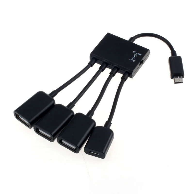 

Black 4 Port Micro USB Power Charging OTG HUB Cable For Smartphone Android Tablet Computer Connector Spliter Data USB Cable #LR1