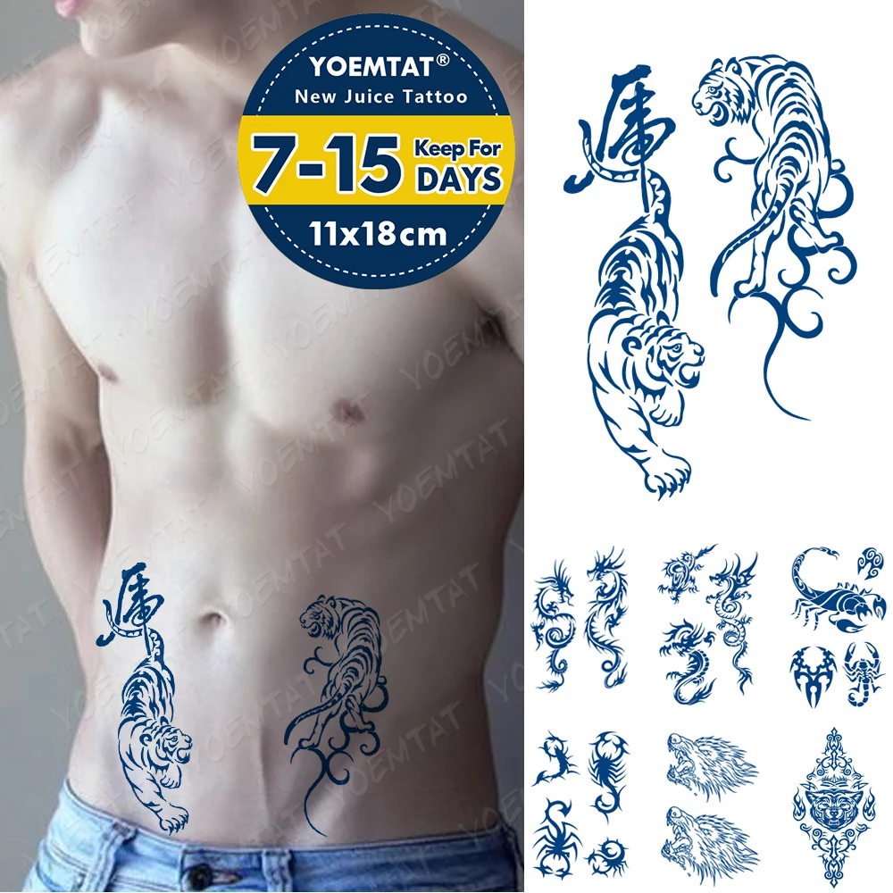 

Juice Ink Tattoos Body Art Lasting Waterproof Temporary Tattoo Sticker Totem Tiger Dragon Tatoo Arm Fake Scorpion Wolf Tatto Men