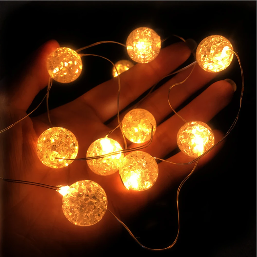 

Globe String Lights for Bedroom,Crystal Crackle Ball Lights 10Ft 30 LED Warm White Battery Operated Fairy Hanging Lights Outdoor