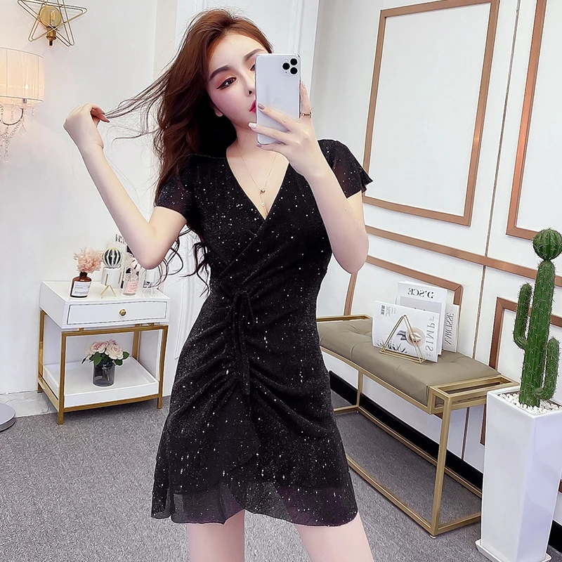

Summer New Women's Nightclub Small Black Slimming Club Wear Sheath Sexy Dress