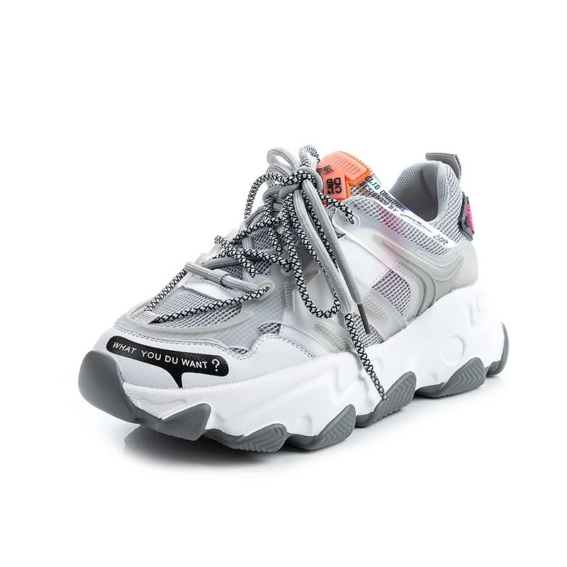 

Women's Chunky Sneakers Genuine Leather Woman Shoes Casual Shoes Dad Soles Mesh Mixed Colors Platform Vulcanize Footwear New