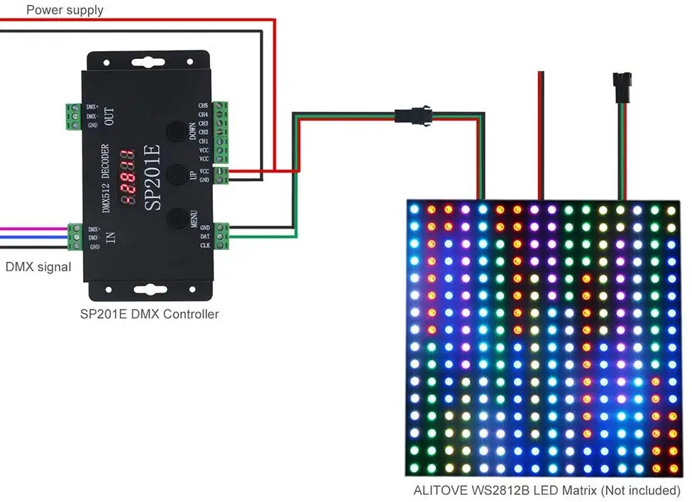 WS2812B WS2811 DMX to SPI контроллер декодер с 99 цветными режимами SP201E 5 каналов 512 RGB WW