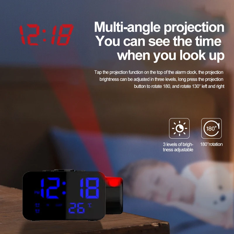

T8 LED Digital Alarm Clock Radio Projection Station Display Alarm Calendar Clock Function Thermometer Wireless Temperature Humid