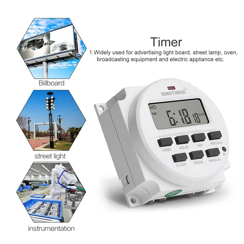 Цифровой программируемый таймер переменного тока SINOTIMER TM618N-2 220 В с ЖК-дисплеем и