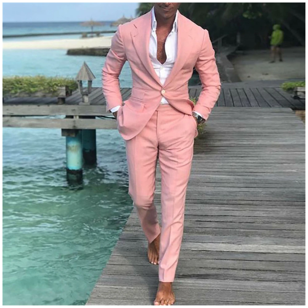 

Мужской светло-розовый пиджак на одной пуговице, с воротником-стойкой