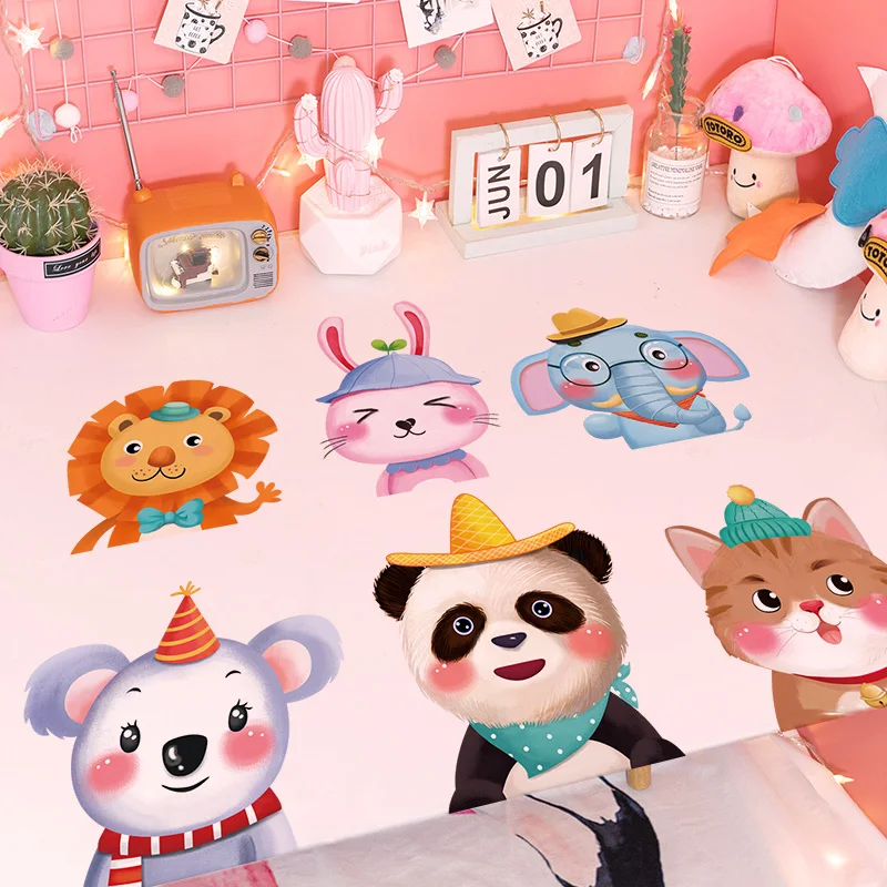 

Cartoon Animal Wall Stickers for Kids Room Nursery Decoration Elephant Lion Panda Koala Sticker Wall Decor Decals Self-adhesive