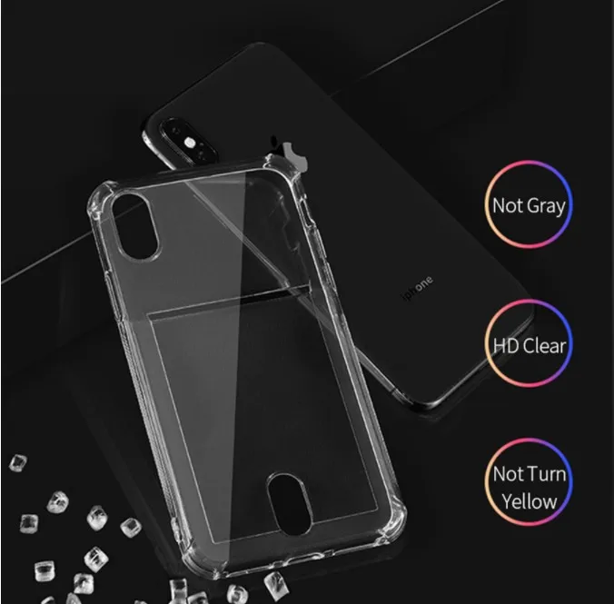 Transparent Airbag Card Holder Phone Case ID Credit Slot Soft Clear Cover for iPhone 11 Pro XS Max 6 6S 7 8 Plus X XR | Мобильные