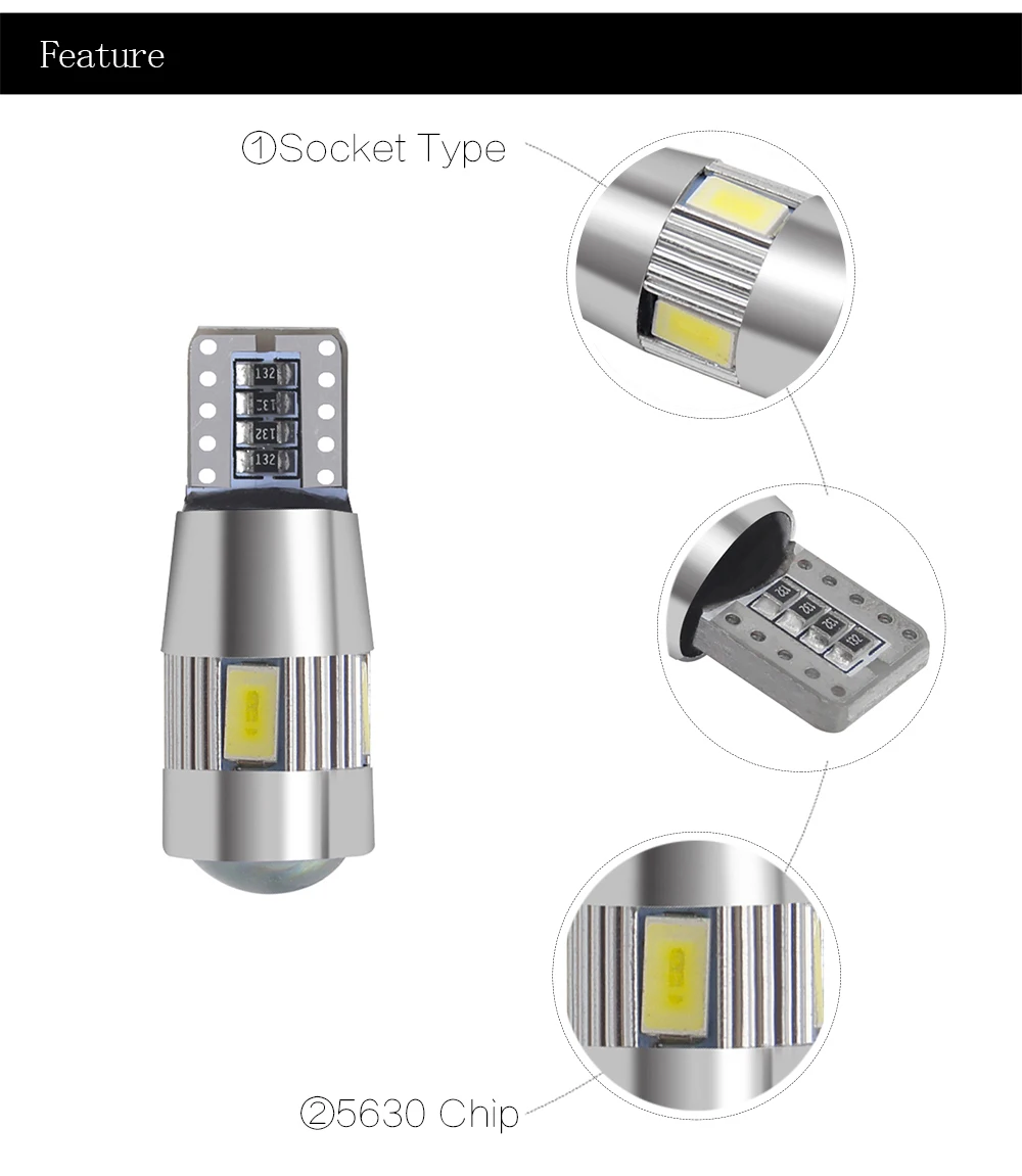 Стайлинга автомобилей CANBUS DC 12V T10 светодиодный 194 192 158 W5W 5630 6SMD 6 лампочек SMD Авто Светодиодный Маркер парковочная лампа светильник s лампы