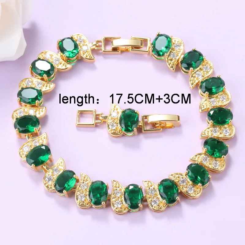 Роскошный золотой комплект ювелирных изделий Дубай зеленый кубический цирконий