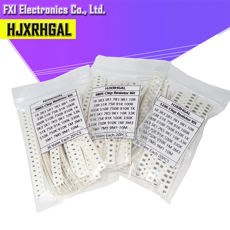 

36Value * 20PCS =720PCS 0603 0805 1206 SMD Resistor Kit Assorted Kit 1 ohm- 10M ohm