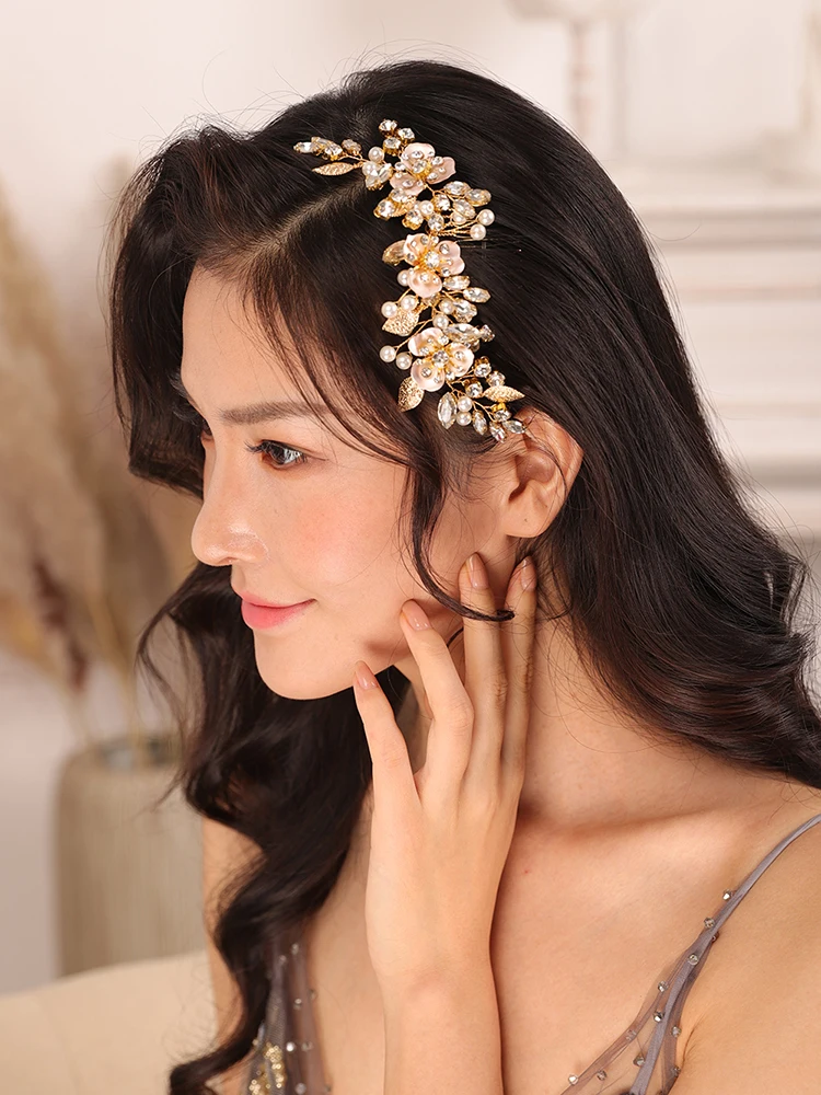 Женская Винтажная заколка для волос Золотая тиара с цветочным орнаментом