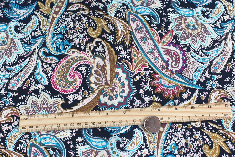 50cm*147cm/Piece Phoenix Tail Cashew Nut Cotton Printed Cloth Dress Shirt Scarf Curtain Puppet Fabric DIY Handmade Material - купить по