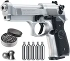 Пневматический пистолет Beretta M92FS с резервуарами CO2 5x12 и комплектом свинцовых гранул 500 карат (никельчерный + аксессуары), металлический настенный знак