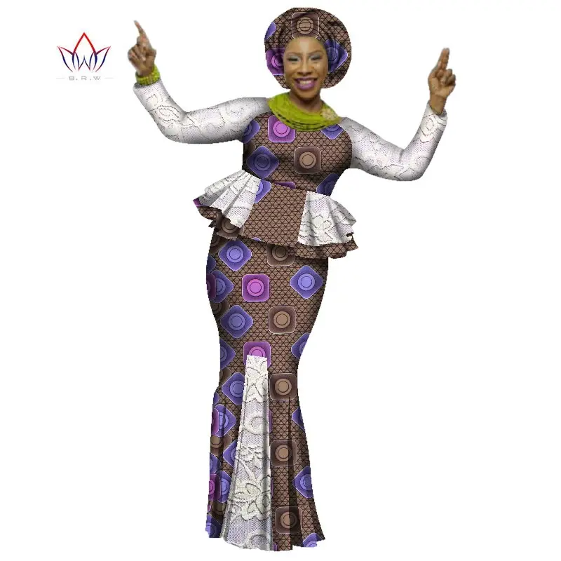 Африка Стиль Базен Riche Платья для женщин Для Двойка комплект топы с длинными