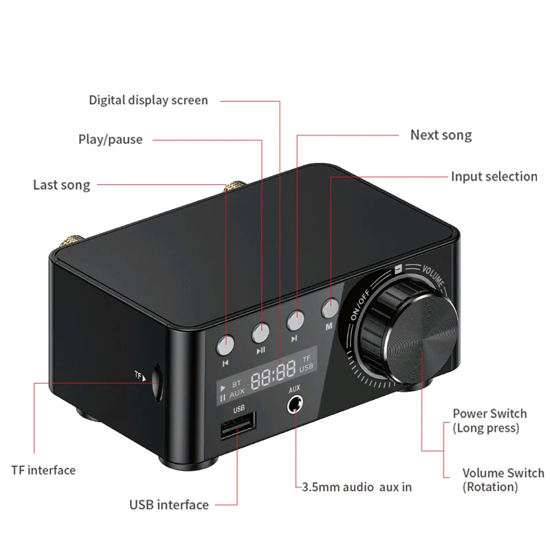 Звуковые усилители HIFI BT5.0 цифровой мини-усилитель стерео аудио усилитель 100 Вт