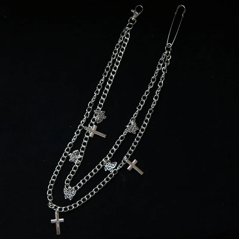 

Punk Street Butterfly Belt Waist Chain Male Women Pants Chain Multi Layer HipHop Hook Trousers Keychain Jewelry
