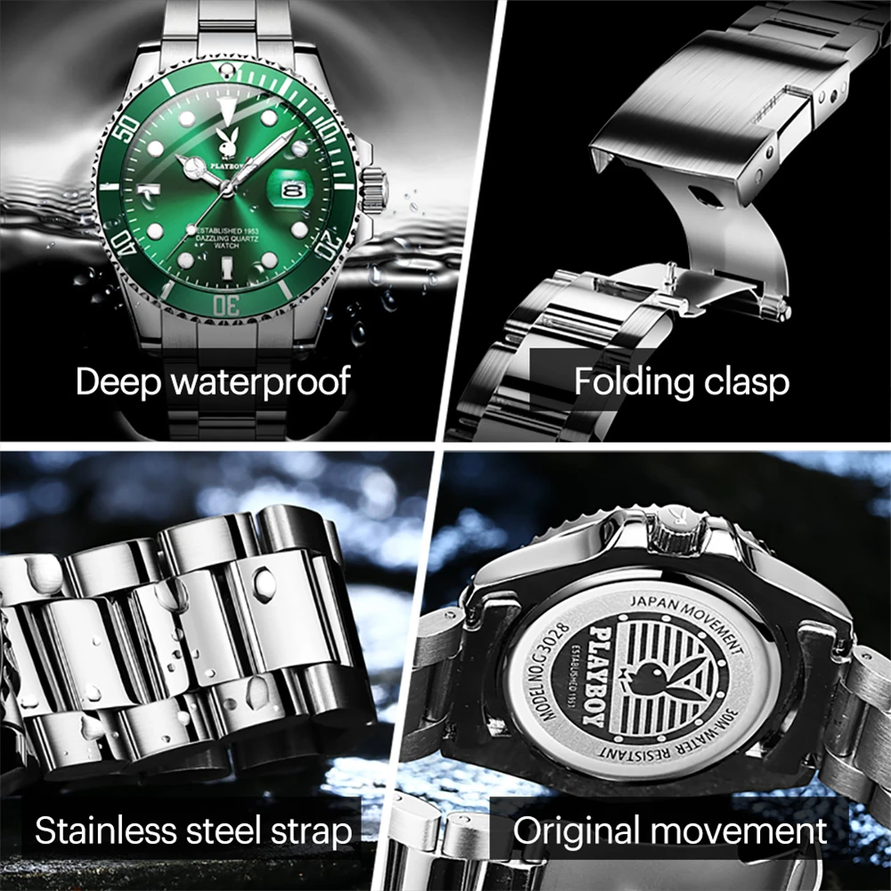 

Mens Watches Top Brand Luxury Waterproof Sport Diver Watch Calendar Retro Fashion Clock Green Wristwatch for Replica