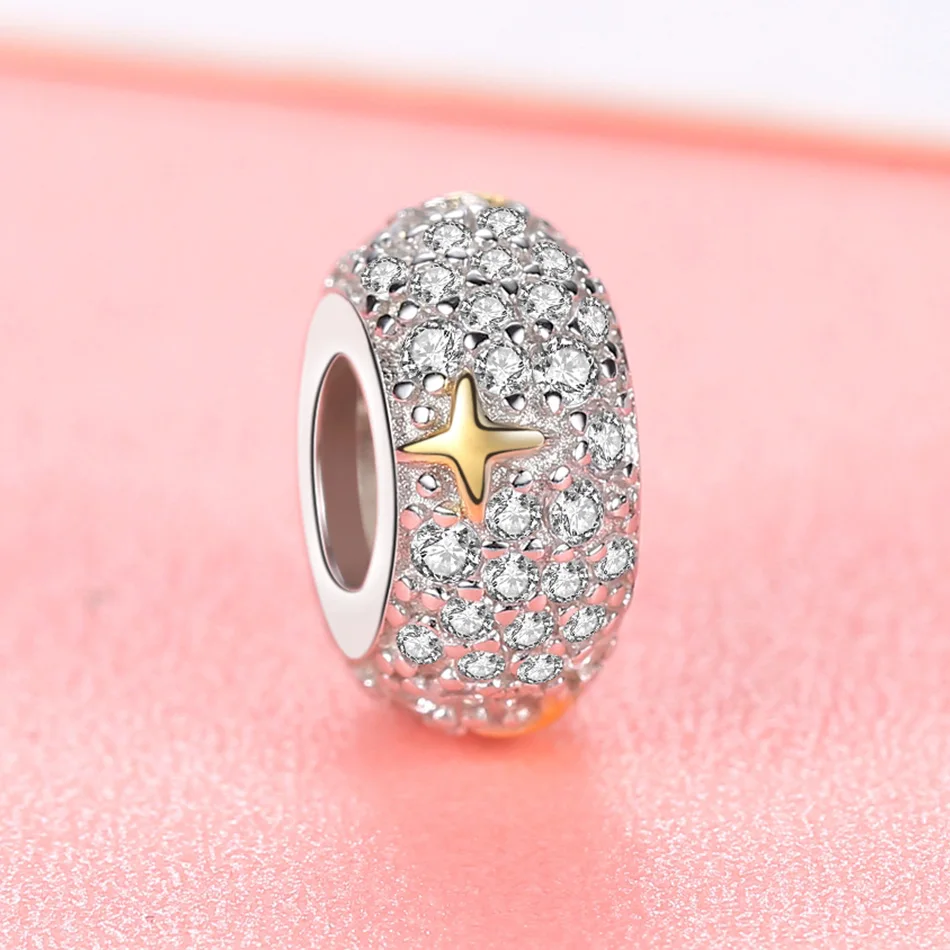 Стерлингового серебра 925 сверкающий Шинг звезда CZ Кристалл бусины браслет шарма