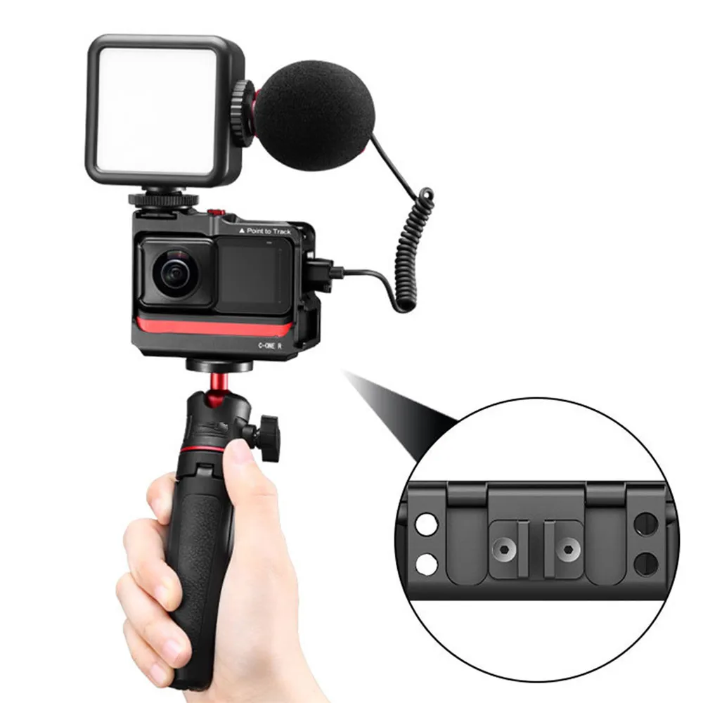 

For Insta360 ONE R Camera Parts Metal Camera Cage with Double Cold Shoes Protector LED Light Microphone Extension Case
