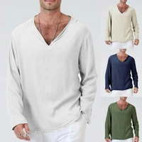 mens summer t shirt cotton linen thai hippie shirt v neck beach yoga top comfortable fashion simplicity casual solid color 2020